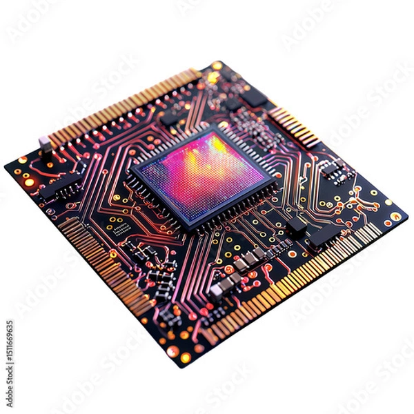 Fototapeta Computer chip processor technology cpu motherboard circuit board design isolated on transparent  background png