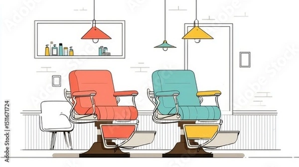 Fototapeta Interior design of a barber shop with two chairs