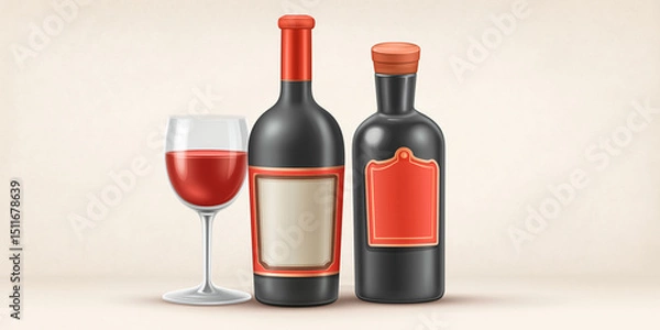 Obraz Fine Wine and Elegance: Captivating the essence of fine dining and special occasions, a sophisticated composition showcases a glass of wine paired with meticulously crafted wine bottles.