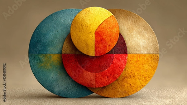Fototapeta Overlapping circular shapes in warm tones, symbolizing unity and teamwork on a soft gradient background