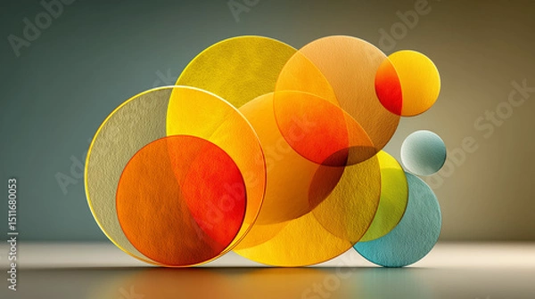 Fototapeta Overlapping circular shapes in warm tones, symbolizing unity and teamwork on a soft gradient background