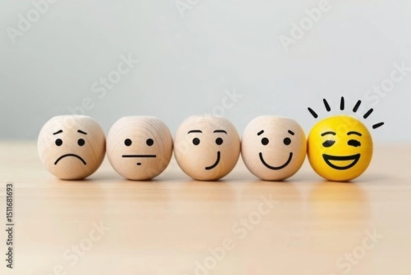 Obraz Mood swings concept showing different emotions from sad to happy and positive mindset shift
