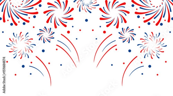 Obraz Firework vector icons set isolated on transparent background with copy space. Celebrate 4th of July banner. Red, blue, white usa flag color firework border, firecracker frame.