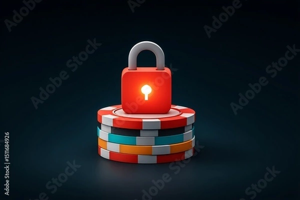 Fototapeta Poker zero trust encryption lock icon chip stack crisp vector style