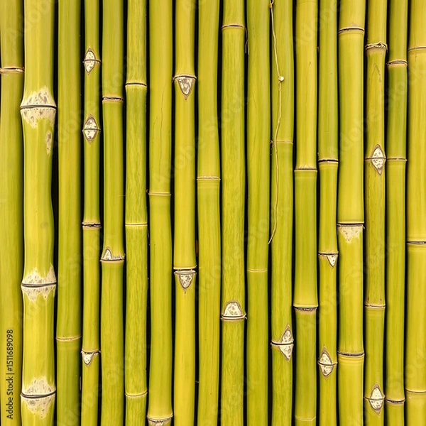 Fototapeta Natural Green Bamboo Texture with Vertical Nodes and Smooth Surface