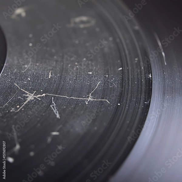 Fototapeta Worn-Out Vinyl Record Surface with Dust and Scratches – Macro Close-Up