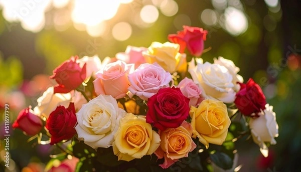 Fototapeta Colorful Rose Bouquet in Soft Light