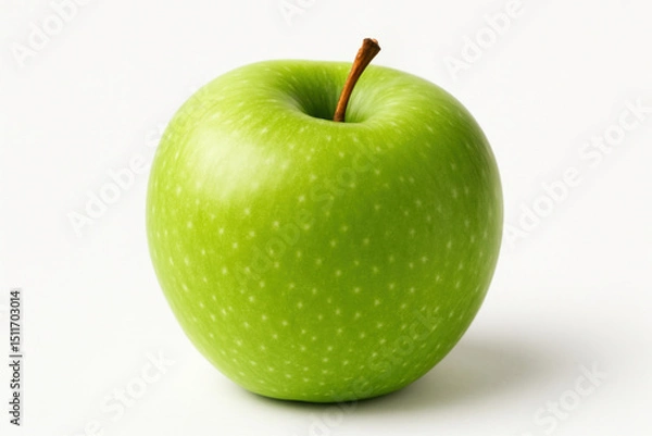 Fototapeta Bitten apple resting on a wooden table.