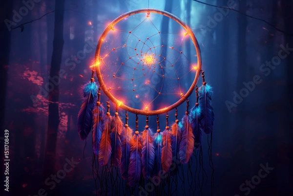 Obraz Spirit Guide: Feathered Dreams and Ancient Wisdom Woven into a Dream Catcher: Highlighting wisdom and spirit