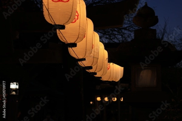 Fototapeta 江ノ島で新年を祝う提灯のある夜景