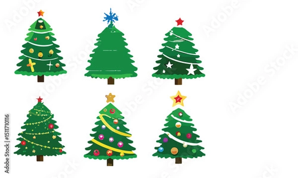 Fototapeta Christmas trees set isolated on white background. Colorful winter trees collection for holiday xmas and new year