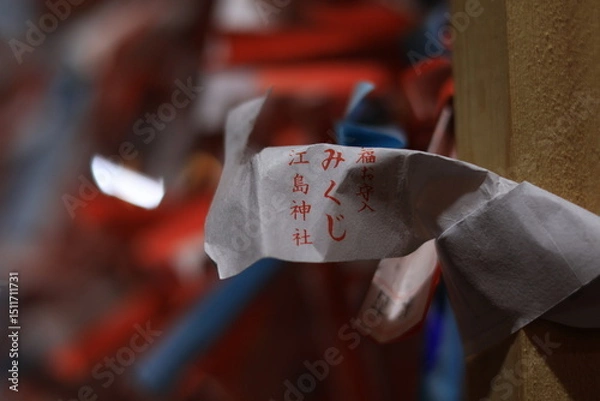 Obraz 江ノ島神社の境内に結ばれたおみくじのアップ