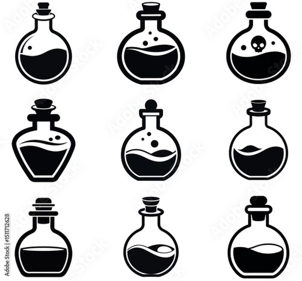 Obraz Magic Potion Bottle Icon Set Vector Silhouettes