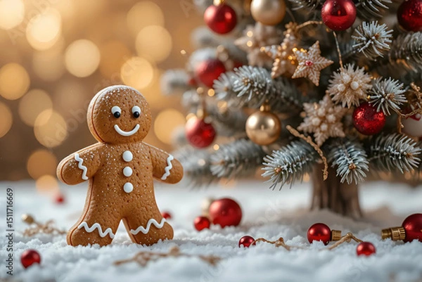 Fototapeta christmas gingerbread cookies and christmas tree