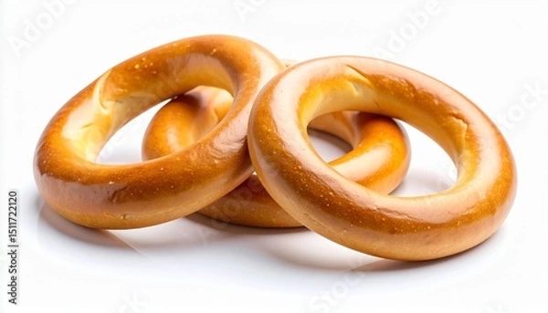 Obraz Fresh delicious bread rings stack isolated on white background