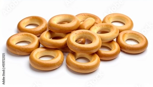 Obraz Fresh delicious bread rings stack isolated on white background