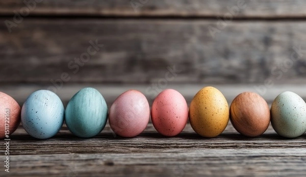 Obraz Colorful Easter Eggs on Wooden Background