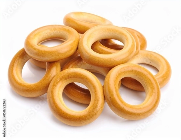 Obraz Fresh delicious bread rings stack isolated on white background