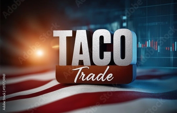 Fototapeta Innovative TACO Trade concept on a dynamic stock market background with American flag colors reflecting economic themes