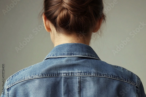 Obraz Woman s Back View in Light Wash Denim Jacket