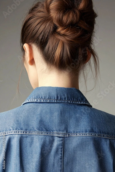 Obraz Woman with Updo and Denim Jacket Back View