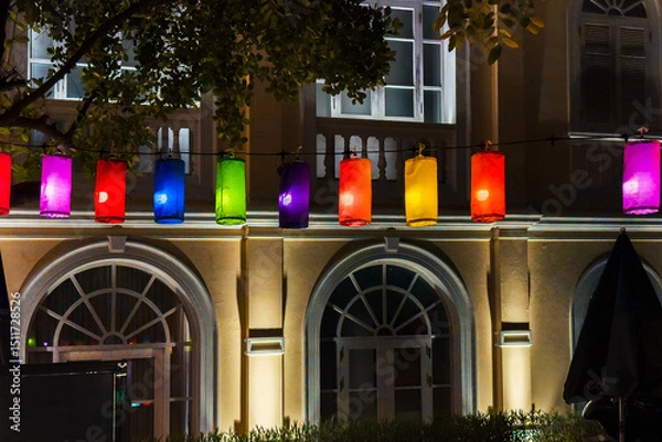 Obraz Colorful hanging lanterns create a vibrant atmosphere, illuminating the space with festive energy and cultural significance.