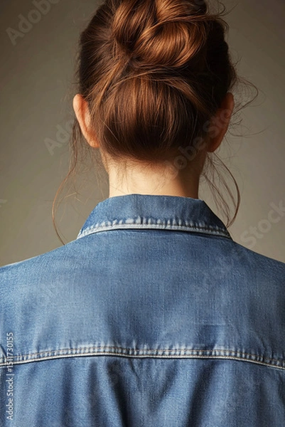 Obraz Woman with Updo and Denim Jacket Back View