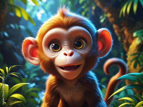 Obraz illustration cute baby monkey, AI Generative