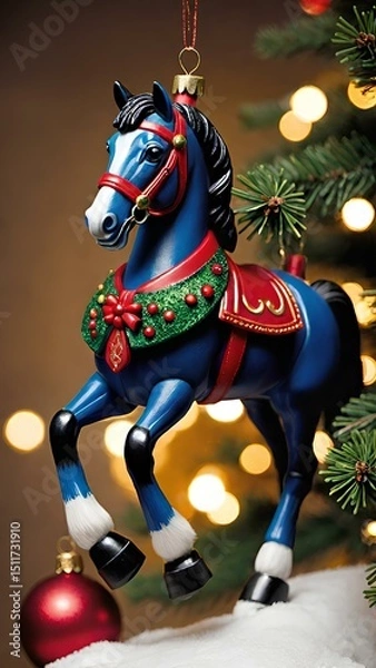 Obraz Blue horse toy on Christmas tree