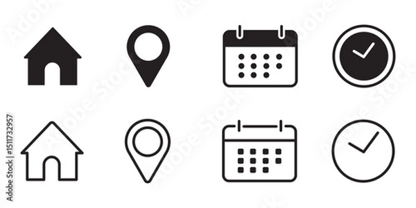 Fototapeta Address, location Calendar, time, clock, icon set. event, date, address, reminder, vector illustration.