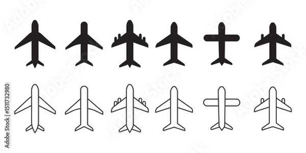 Fototapeta Airplane vector icon set. Aircraft vector sing. Flight transport symbol. vector illustration.