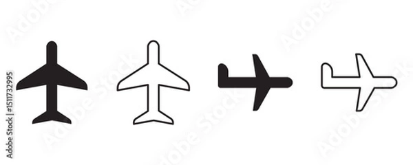 Fototapeta Airplane icon vector set in black flat and line style. Transportation and travel symbol.