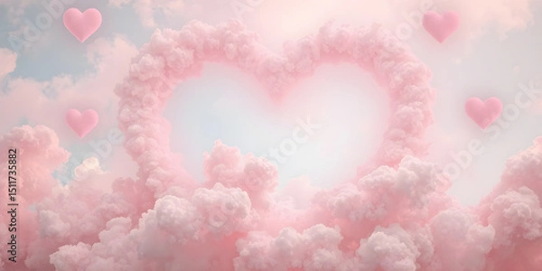 Obraz Pink clouds in shape of hearts. Romantic and dreamy atmosphere. Valentine's day concept.
