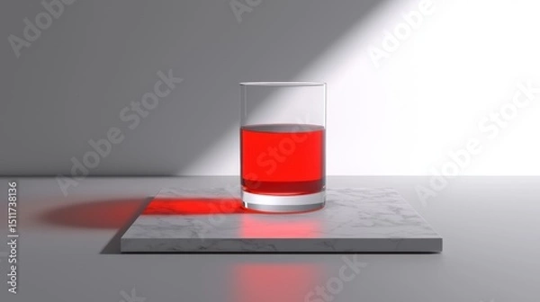 Fototapeta A glass of red liquid sits on a marble base, casting a shadow on the surface.
