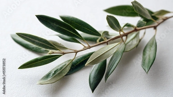 Obraz Sprig of olive leaves over a blank canvas, natural tones, artful simplicity