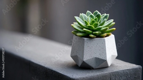 Obraz Succulent plant in geometric pot, placed on concrete pedestal, modern and minimal