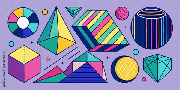 Obraz Kids Style Crayon Geometric Vectors – Hand Drawn Abstract Shapes