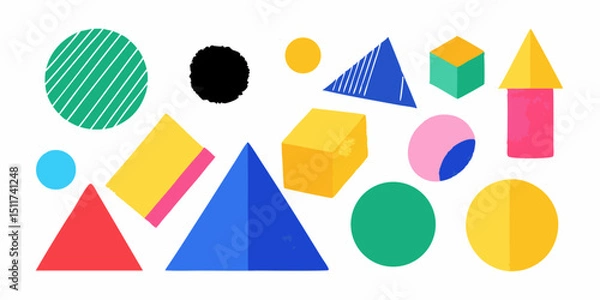 Obraz Childish Hand-Drawn Geometry Set – Crayon Texture Vector Art