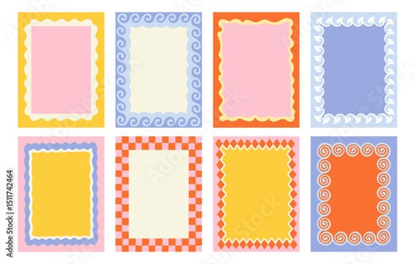 Fototapeta Vector set of hand drawn cut out style  frames and borders - abstract design elements for decoration or logo design templates, prints, placards, posts in modern minimalist style with copy space for te