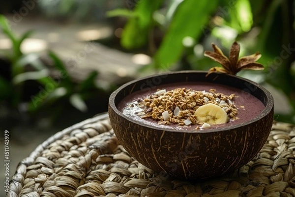 Obraz Delicious berry smoothie bowl with granola and banana.