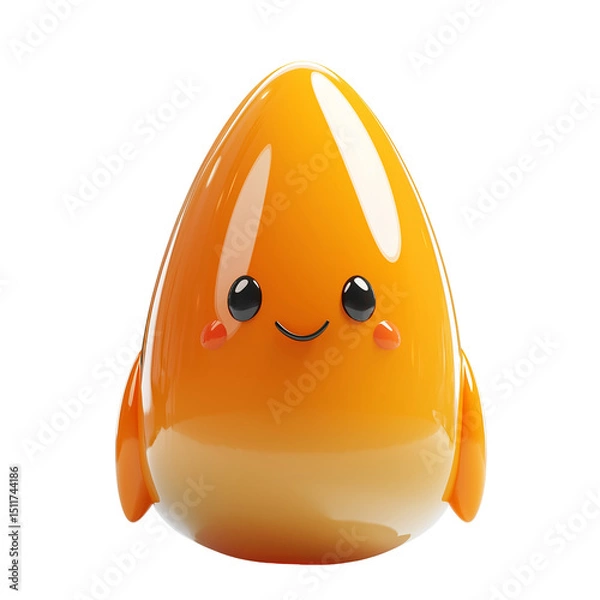 Obraz Cute orange character rendering with smile and blush on a simple design isolated on transparent  background png