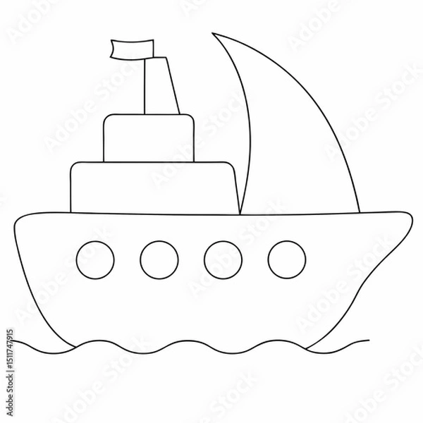 Obraz Ship coloring page simple and minimal line art illustration on white background