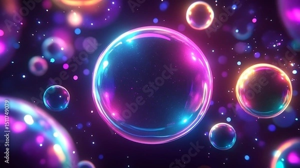 Obraz Neon bubbles glow dark