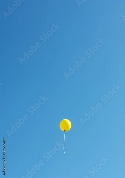 Fototapeta AI-Generated of Minimalist Concept with Negative Space with Yellow Balloon in Blue Sky