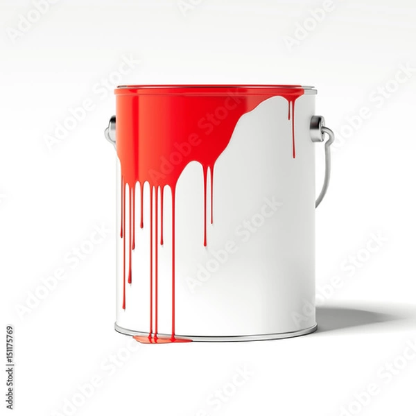 Fototapeta Czerwone plamy farby na białej pustej puszce. Renderowanie 3d