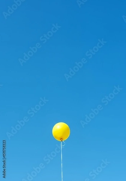 Fototapeta AI-Generated of Minimalist Concept with Negative Space with Yellow Balloon in Blue Sky