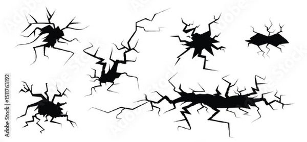 Obraz Wall crack icon. Hole in floor, broken glass symbol top view, break effect design