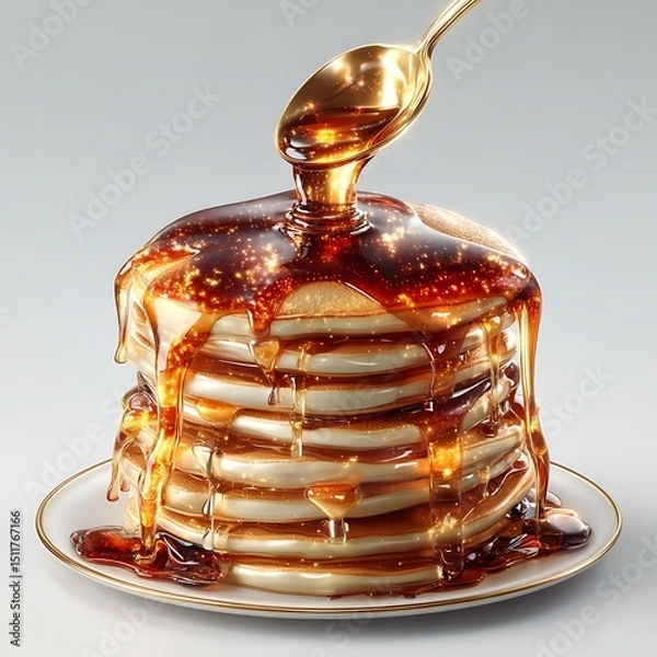 Fototapeta Tasty breakfast pancakes with rich golden syrup high resolution image