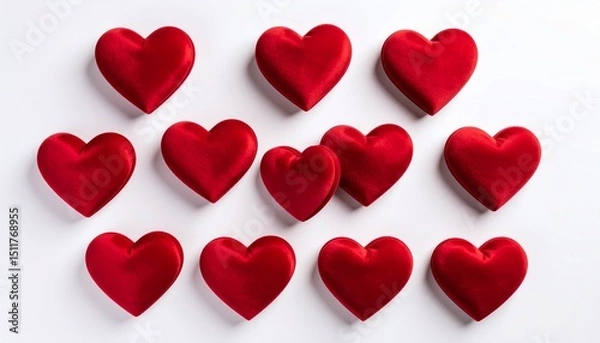 Fototapeta Red velvet hearts top view isolated on white background 
