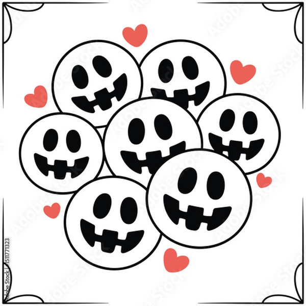 Fototapeta This vector illustration set features a seamless pattern design with a black skull and crossbones icon alongside a cute cartoon skull with a heart symbol, suitable for Halloween decoration or a unique